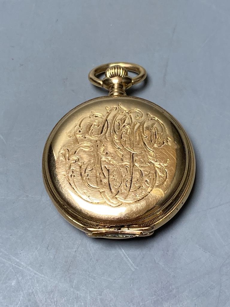 An early 20th century Tiffany & Co 18k hunter keyless fob watch, with engraved monogram